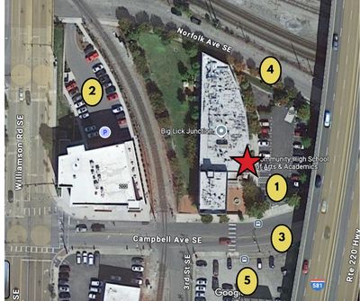 map of available parking near Roanoke Bear Theatre