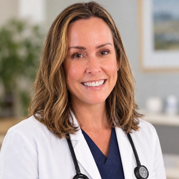 Smiling female doctor with stethoscope.