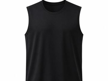 Plain black sleeveless tank top.