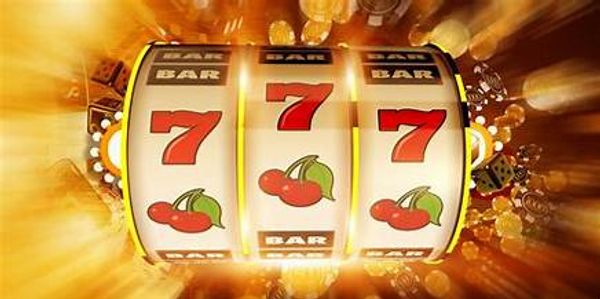 Slot machine showing a winning combination of sevens and cherries.