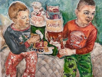 Boys wirh Christmas Stockings