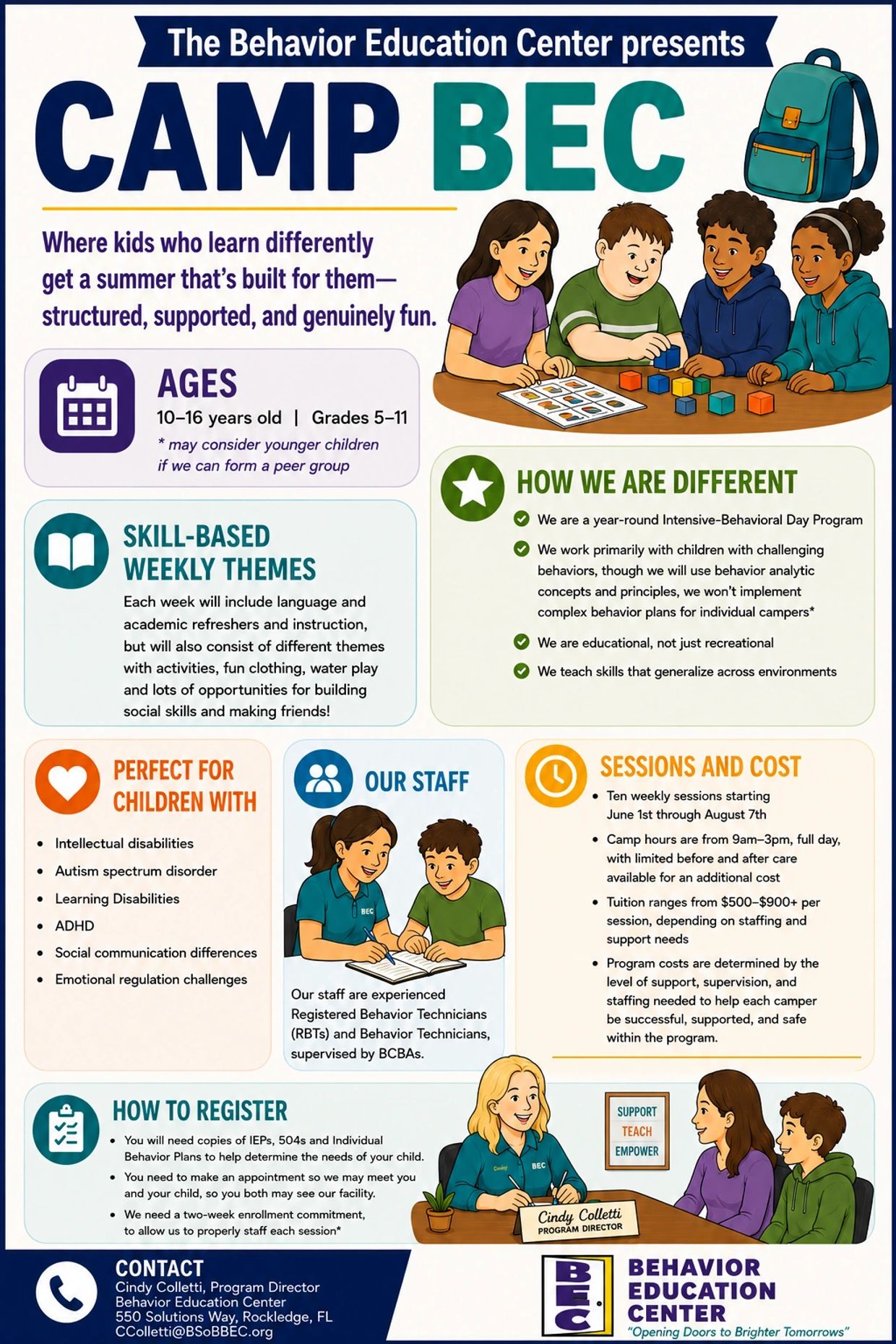 Camp BEC offers a structured summer program for kids with learning differences, focusing on skill-building and support.