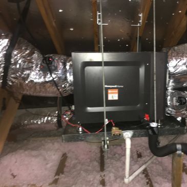 Attic installation of Honeywell whole house dehumidifier 