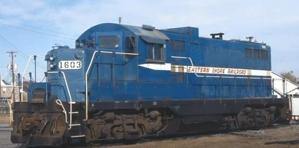 Blue Eastern Shore Railroad locomotive numbered 1603.