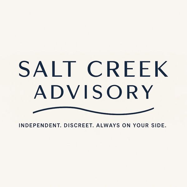Logo of Salt Creek Advisory with tagline about independence and discretion.