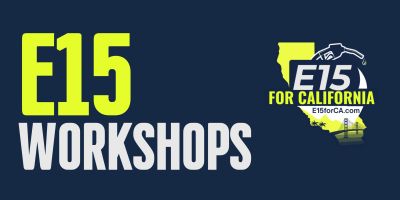 E15 Workshops for California logo and text.