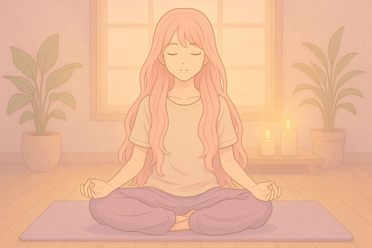 A woman meditates peacefully on a yoga mat.