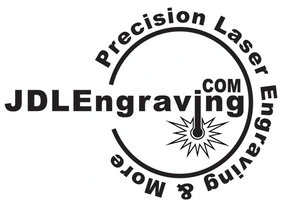 JDL Engraving & More logo with addition information to describe how there laser provides precision