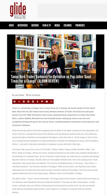 Online magazine article reviewing Tamar Berk's album 'Good Times for a Change'.