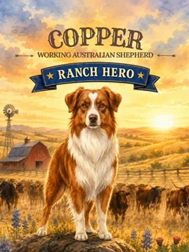 Copper, a Working Australian Shepherd, is the Ranch Hero.