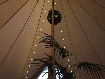 Lights inside a bell tent