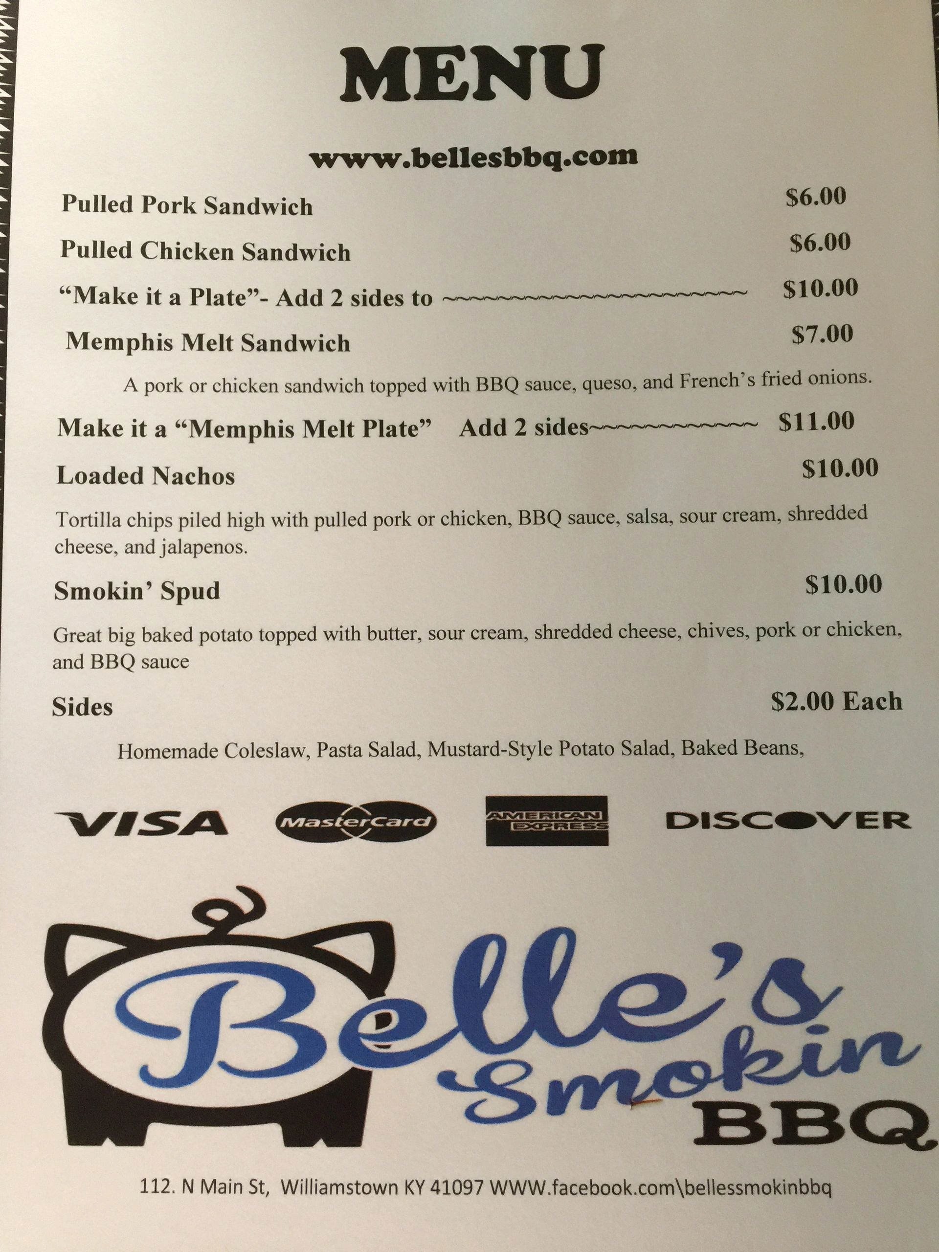 Belle's Menu