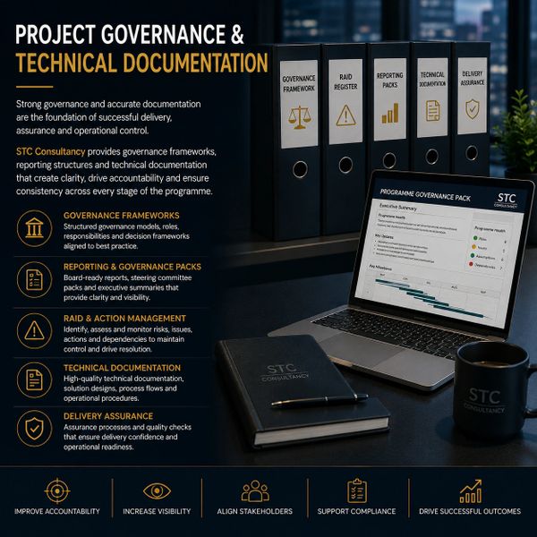 Project governance and technical documentation essentials with STC Consultancy's frameworks and assurance.