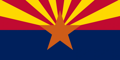 The Arizona state flag with a copper star and sun rays.