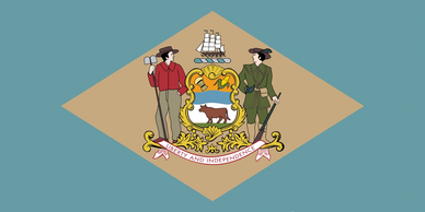 Delaware state flag with its date of statehood, December 7, 1787.