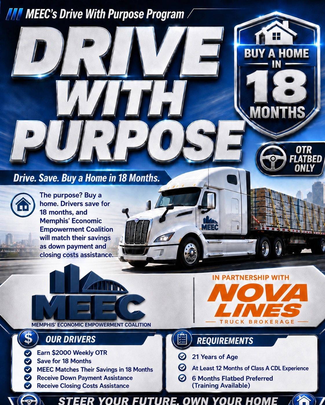 MEEC's Drive With Purpose program helps truck drivers buy a home in 18 months.