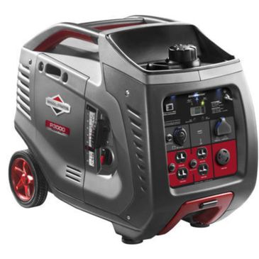 Portable Briggs &amp; Stratton P3000 generator with wheels and control panel.