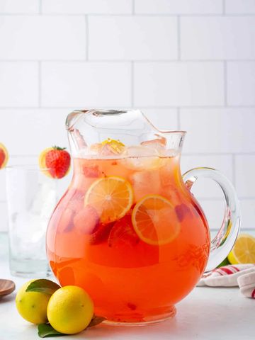 Lemonade in a glass pitcher