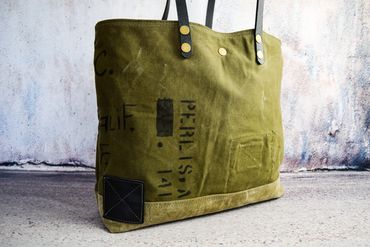 Military bag made from a WWII sea bag