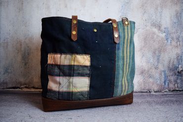 Repurposed tote made from antique Japanese Boro textiles