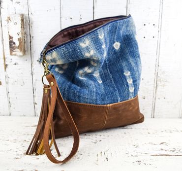 Repurposed bag made from vintage Afican Indigo textiles