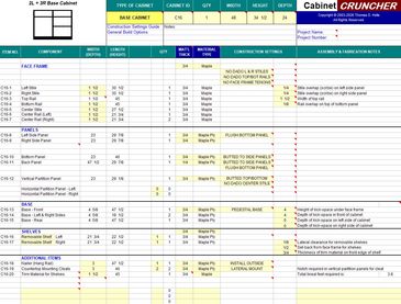 CabinetCRUNCHER professional excel-based cutlist generator and cabinet material calculator.