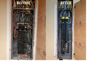 Before and after comparison of electrical panel cleanup.