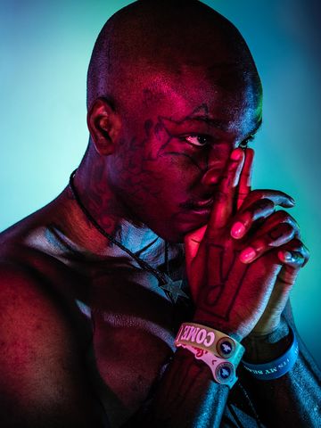 Gritty, dramatic and colourful image of image of contemporary musical artist