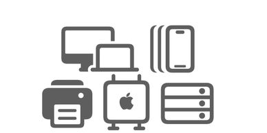 Icons of various Apple devices and technology peripherals.