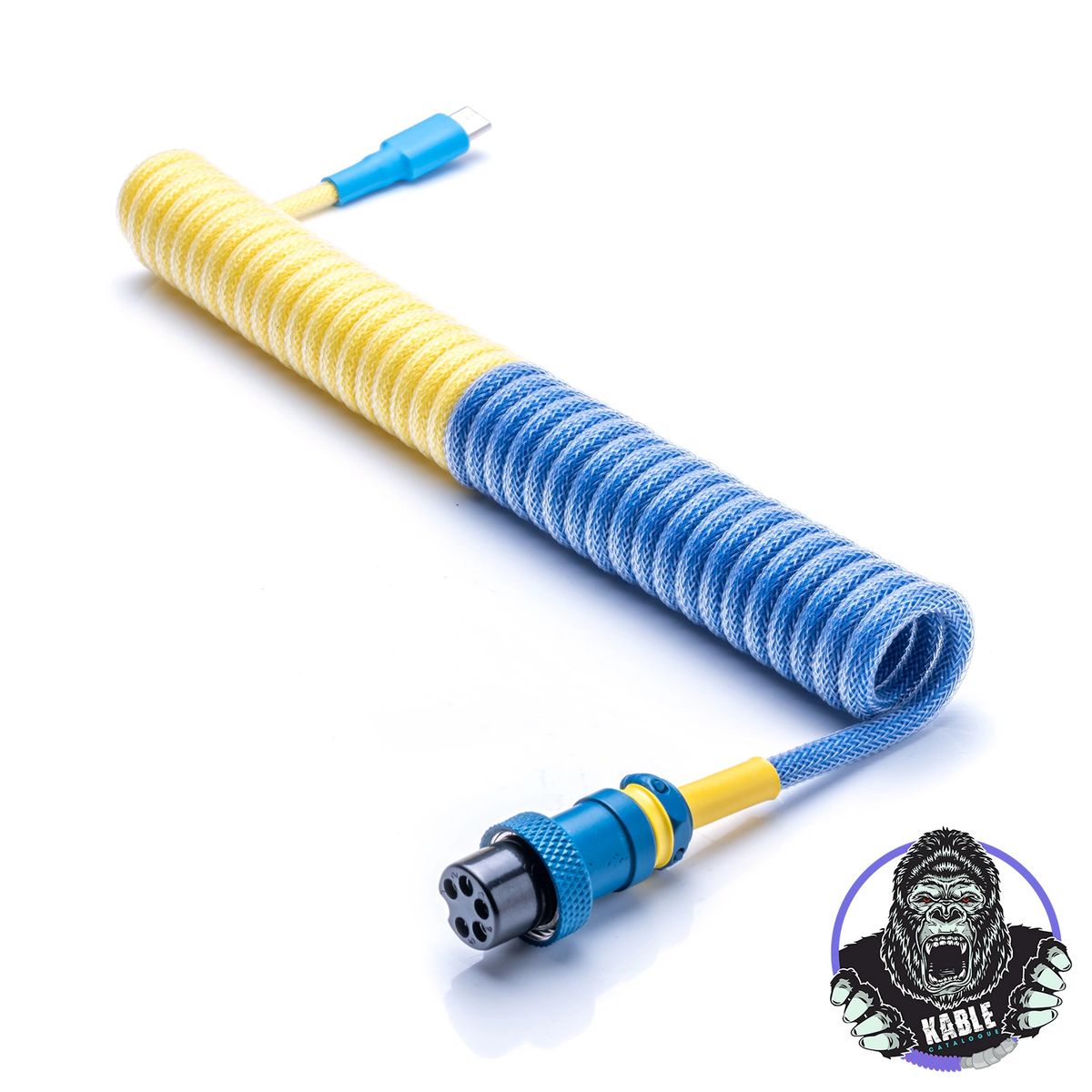 Custom Coiled Type-C Micro USB Cable Two Tone Yellow & Blue For Mechanical  Keyboard GX16