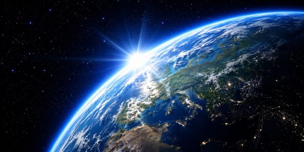 Sunrise over Earth from space showing Europe.