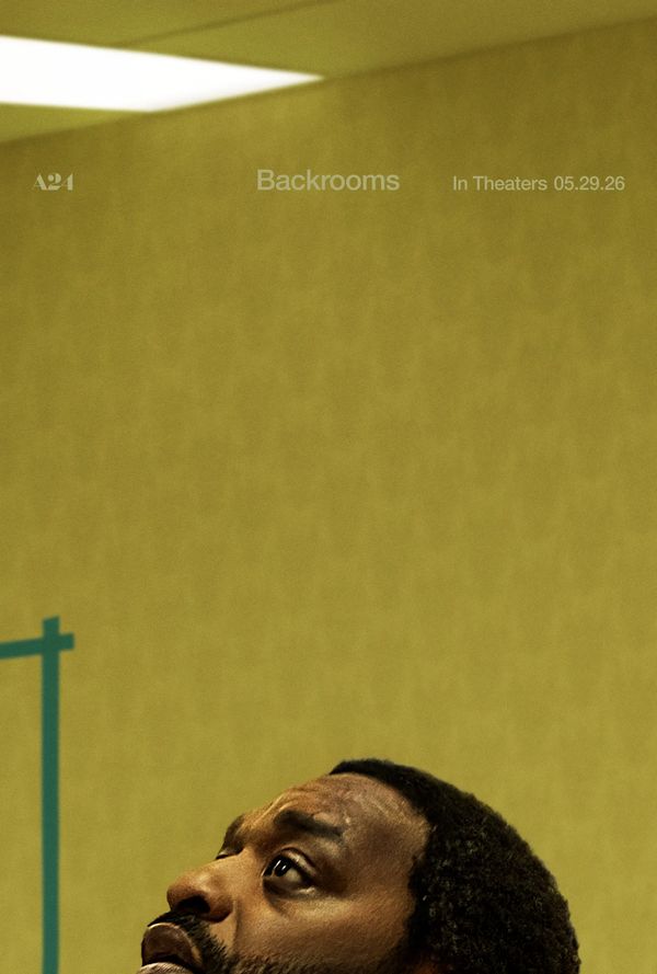 Man looks up anxiously in a yellow-walled room with 'Backrooms' text above.