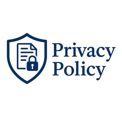 Shield symbol with document and lock representing privacy policy.