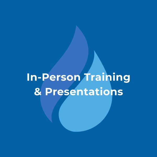 In-person training and presentations announcement.