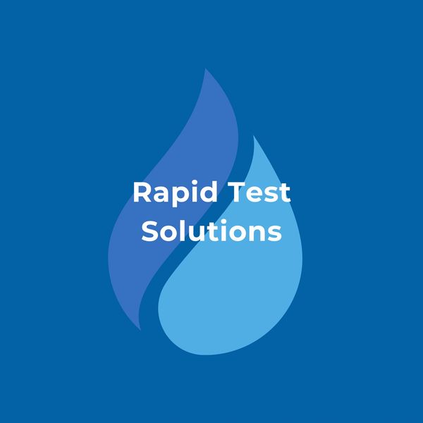 Logo with two blue flame shapes and text Rapid Test Solutions.