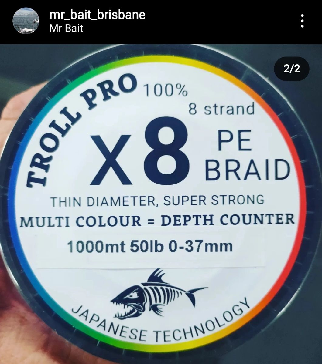 Troll Pro 60lb 8 strand Braided fishing line,1000mt spool multi colour