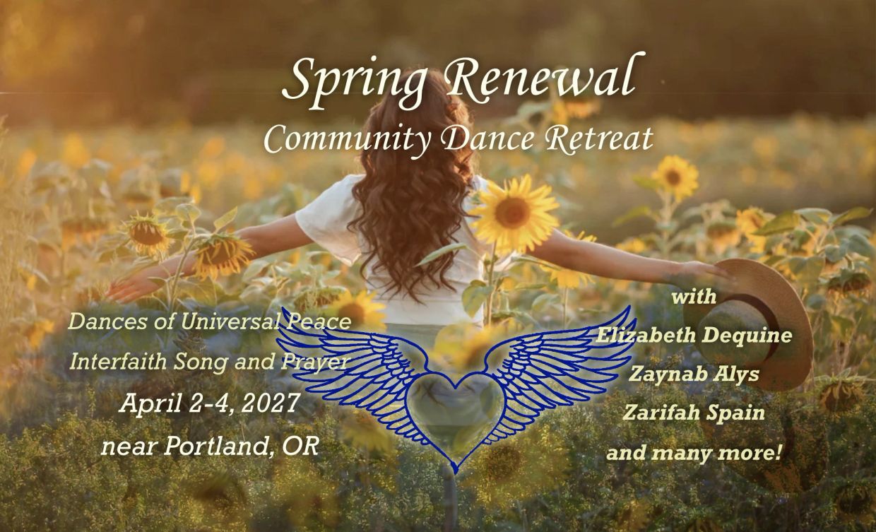 Spring Renewal community dance retreat with sunflowers and a woman.