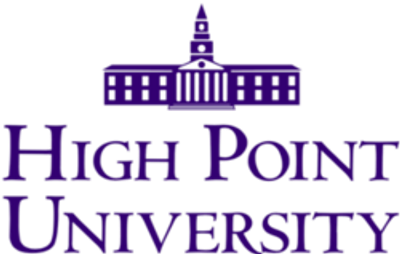 Logo of High Point University with a purple building and text.