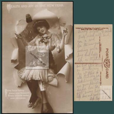 1910 - 1920 real photo postcard New Year.