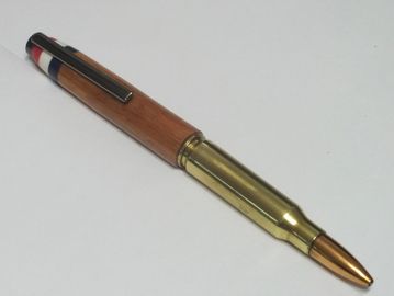 7.62x51 military rifle cartridge made sith an afzelia barrel and finished in gun metal.