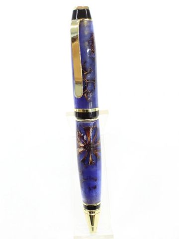 24kt gold cigar style pen with blue seetgum ball barrels.