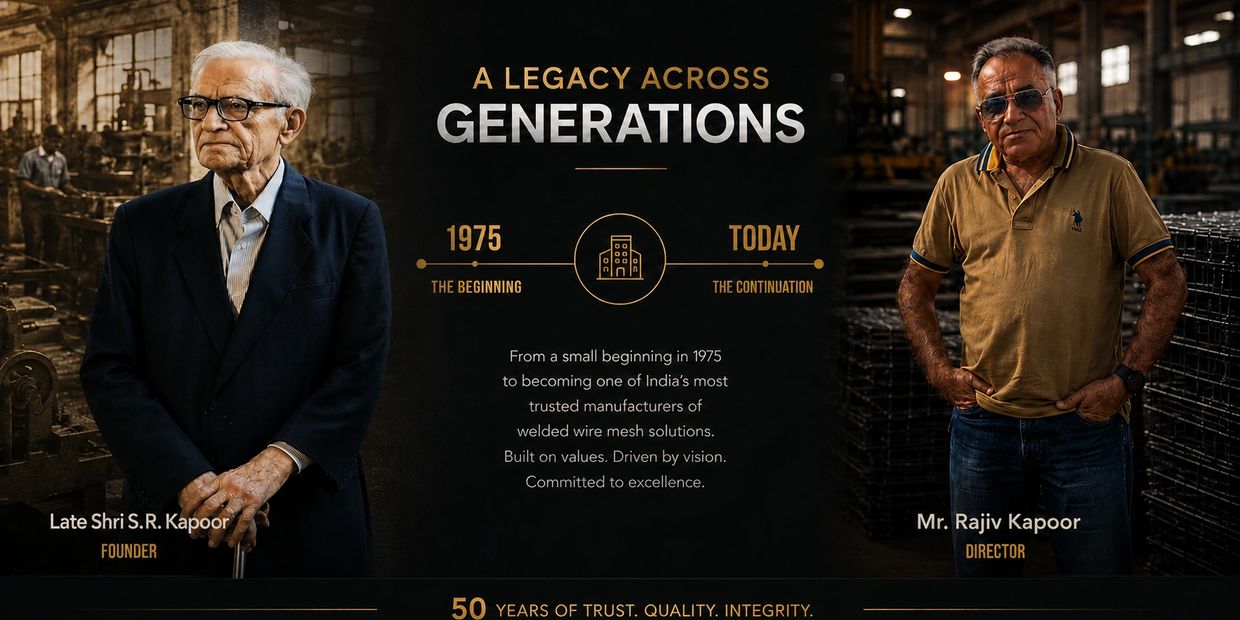 Two generations of Kapoor family in welded wire mesh manufacturing.