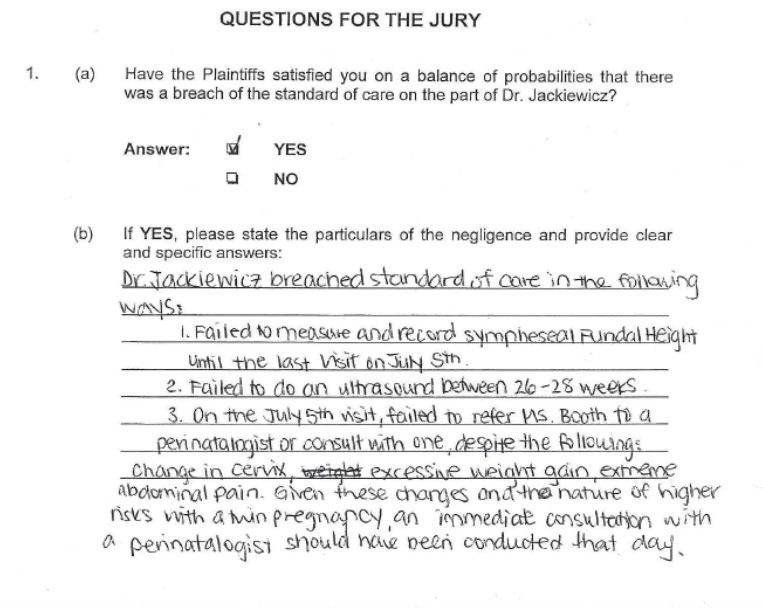 Jury Verdict - Standard of Care