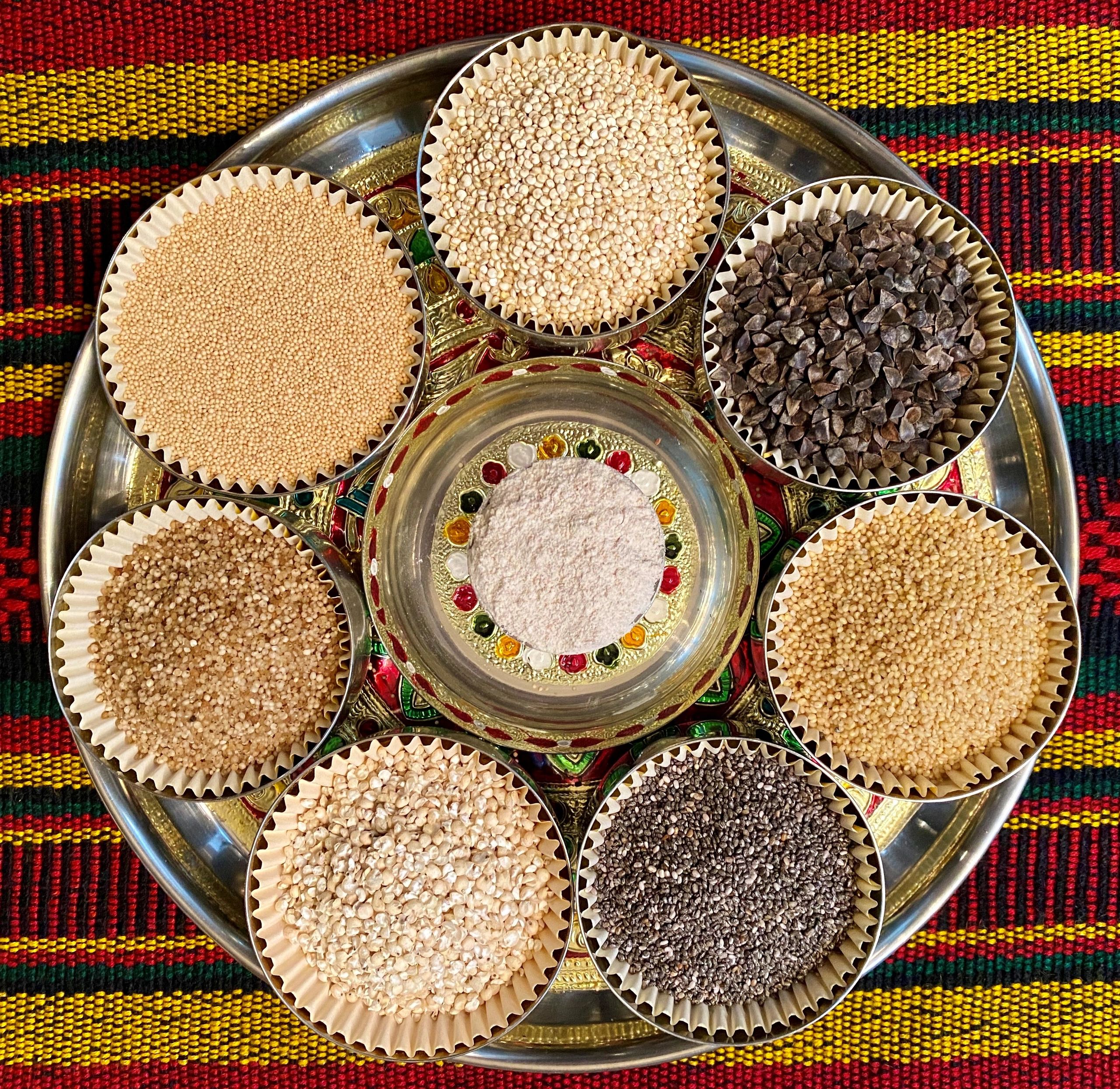 Amaranth, Buckwheat,Barnyard millet, Chia,  Sorghum, Quinoa, Foxtail millet,Spelt flour
