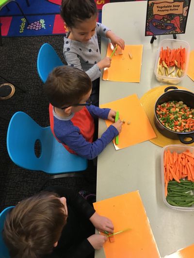 making soup at Natural Start Preschool in Bellevue WA