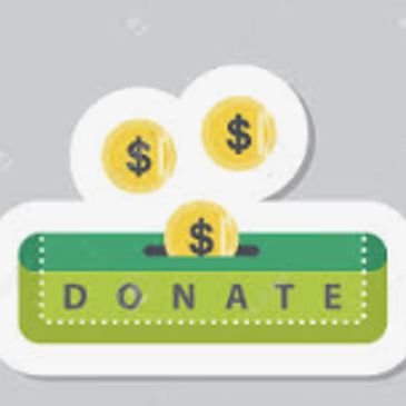 Illustration of coins dropping into a donation box labeled 'DONATE'.