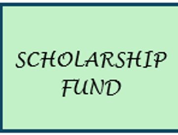 A sign that reads 'SCHOLARSHIP FUND' in black font on a green background.