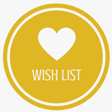 White heart icon with 'WISH LIST' text inside a gold circle.