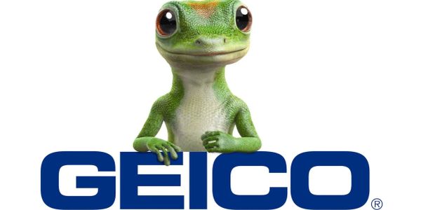 Gecko mascot above GEICO logo.