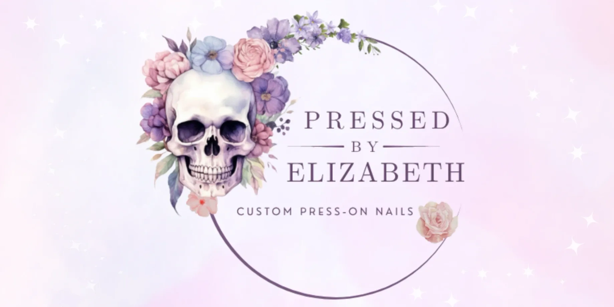 Floral skull logo for custom press-on nails business.
